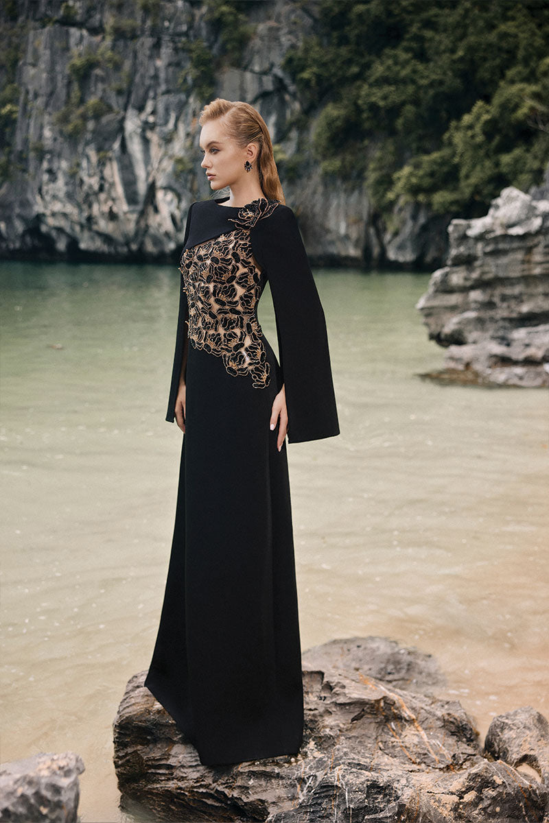 VELVET SATIN BOAT NECK DRESS IN BLACK VELVET SATIN BOAT NECK DRESS IN BLACK