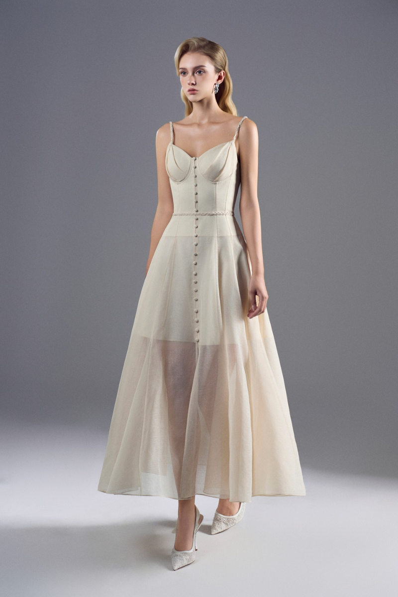 ROSEE de MATIN SOFT FLOW ORGANZA MAXI DRESS IN IVORY