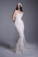 BalYKINA lace corset with front lacing, stylish tops featuring intricate lace details and a fitted silhouette.