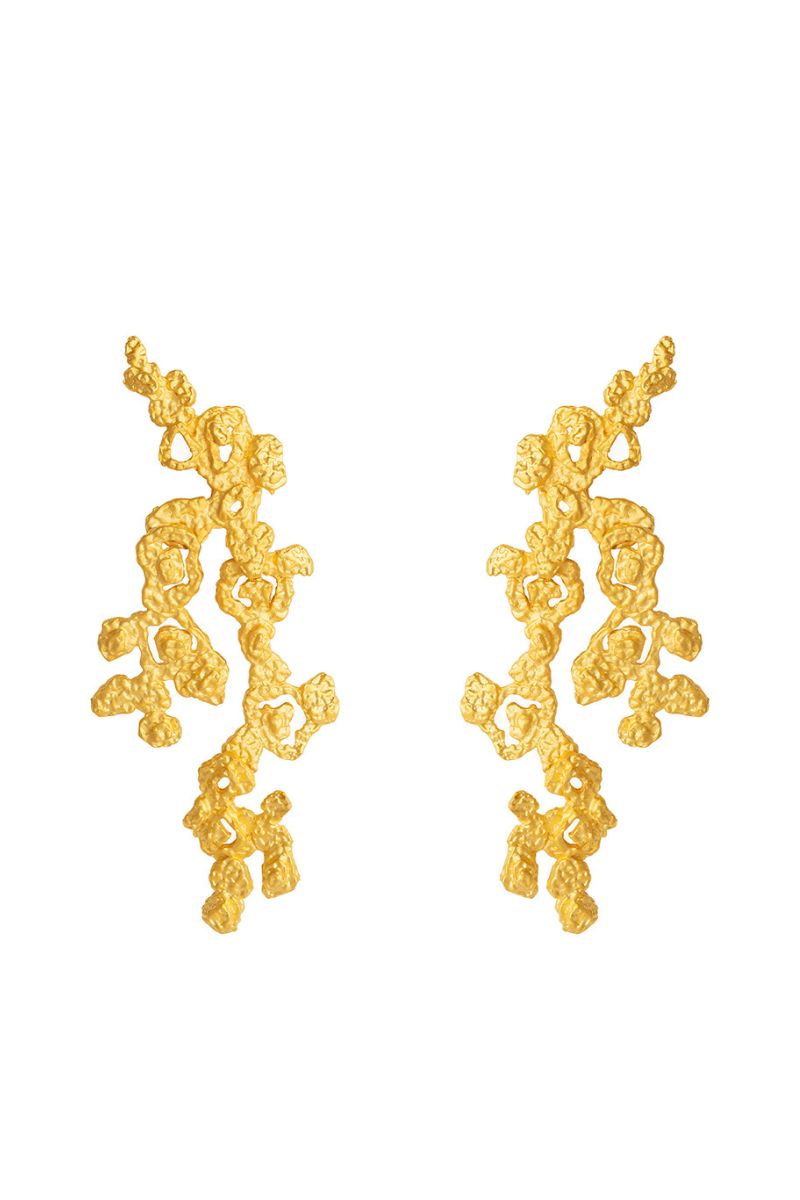 Gold Riverstone earrings by Jude Benhalim featuring polished riverstone stones and elegant gold hooks.