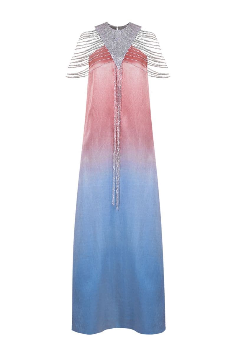 GRADIENT SEQUIN TASSEL KAFTAN MAXI DRESS - CULT MIA