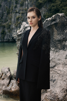 Black pearl taffeta co-ords set by Lune De Soie, featuring a stylish matching top and pants in luxurious fabric.