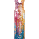 Sudi Etuz maxi backless sequin dress in summer gradient with shimmering sequins and flowing silhouette, perfect for summer events.