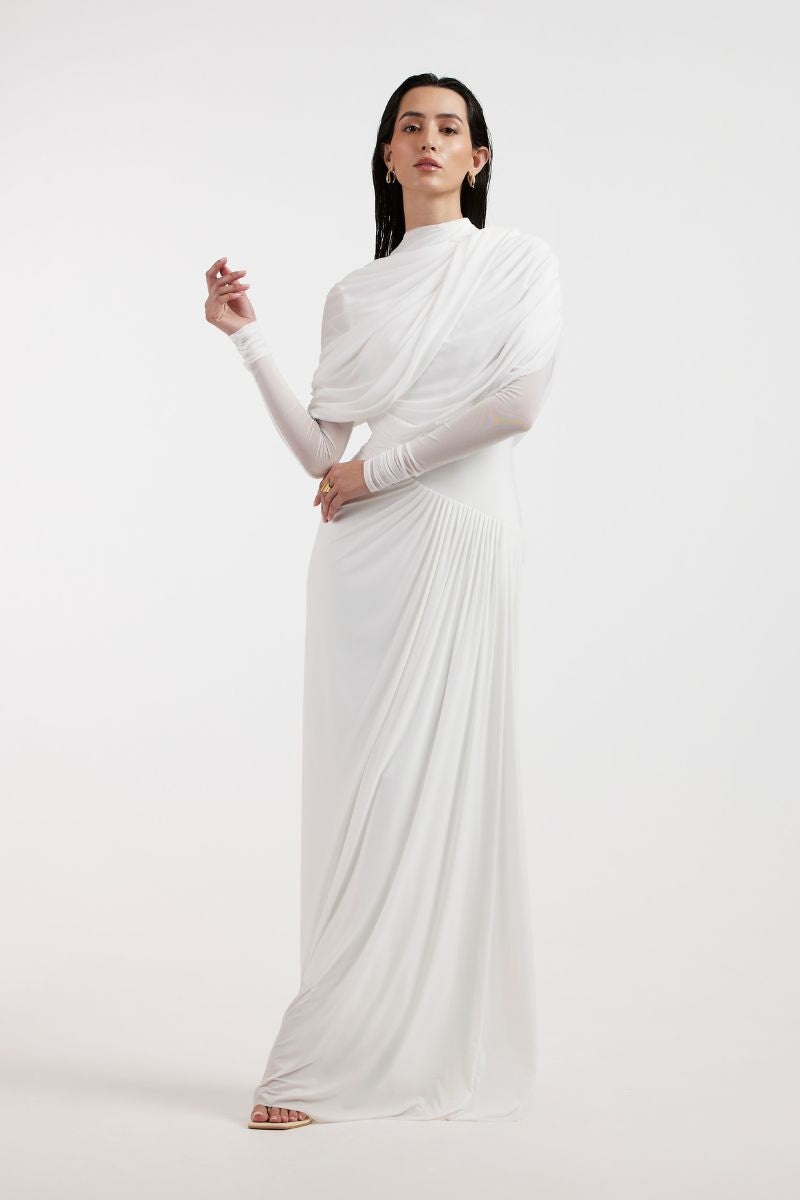 VALERIA WHITE DRAPED GOWN - CULT MIA
