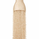 Beige Kailani Royal Taffeta, Tulle, and Organza gown by 21Six featuring elegant layered fabric and intricate detailing.