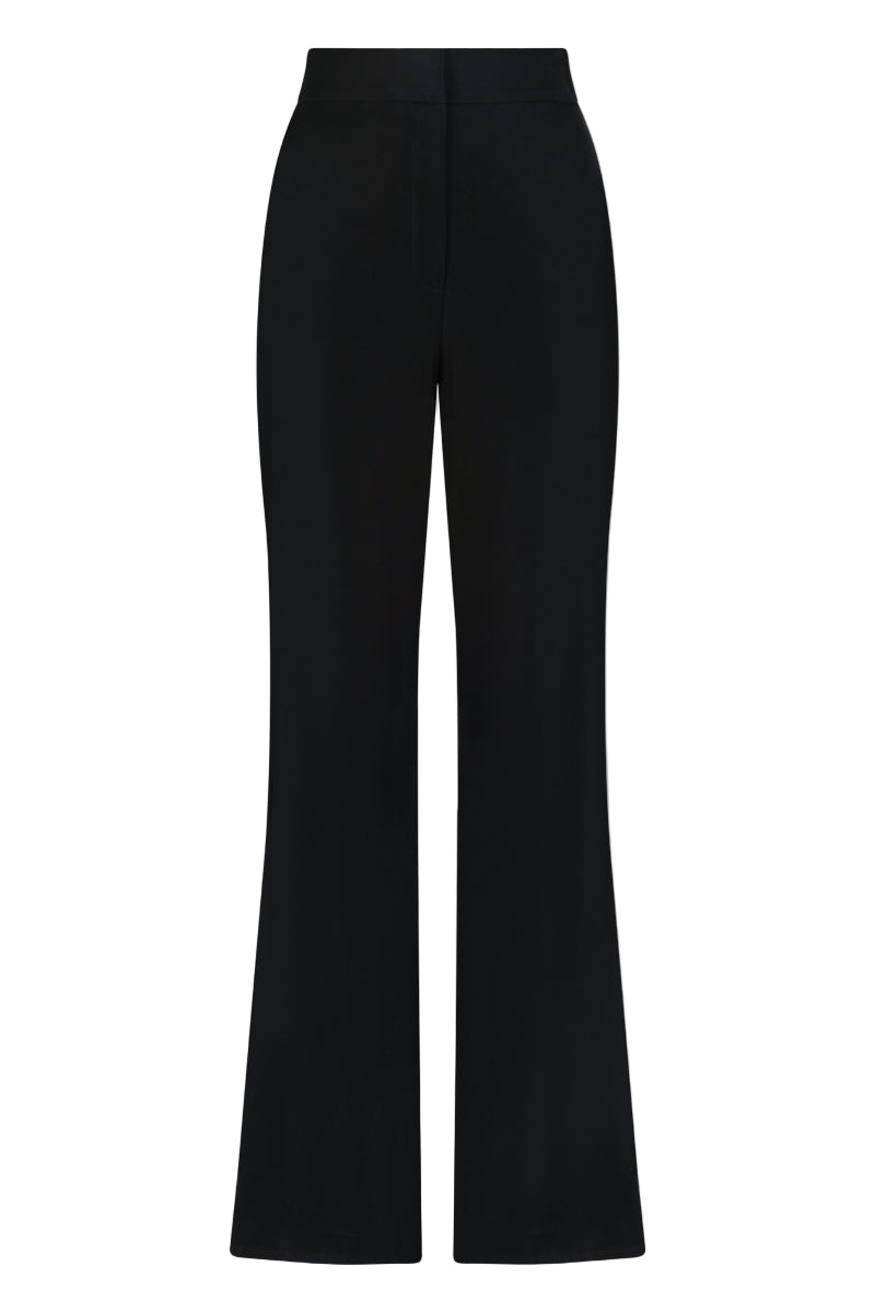 Lili Blanc black wide-leg trousers with a relaxed fit and high waist, displayed on a model.