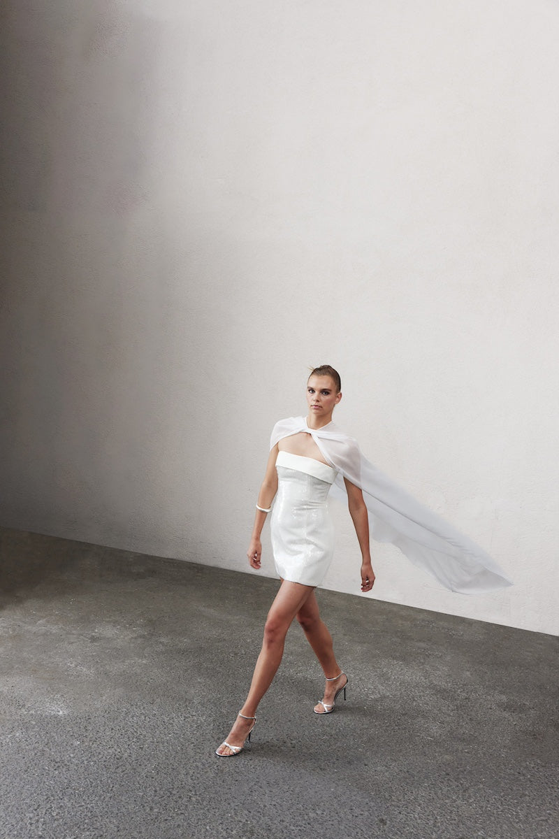 Nazlı Ceren REYA CHIFFON CAPE IN White