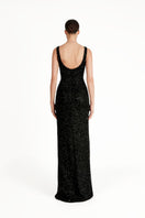 Kroon black gown by Khanum's, elegant evening dress with flowing fabric and sophisticated design, perfect for formal occasions.