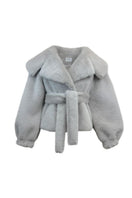 Gray faux fur jacket by Fortini, stylish Old Money design, featuring soft texture and modern fit, ideal for winter fashion.