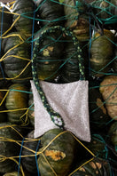 Sac de Soul Serpent Big shoulder bag in white silver with green tones, featuring a textured snake pattern and sleek design.