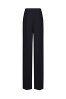 LEKIEU Kenya black straight wide-leg pants laid flat, showcasing the relaxed fit and smooth fabric for stylish casual wear.