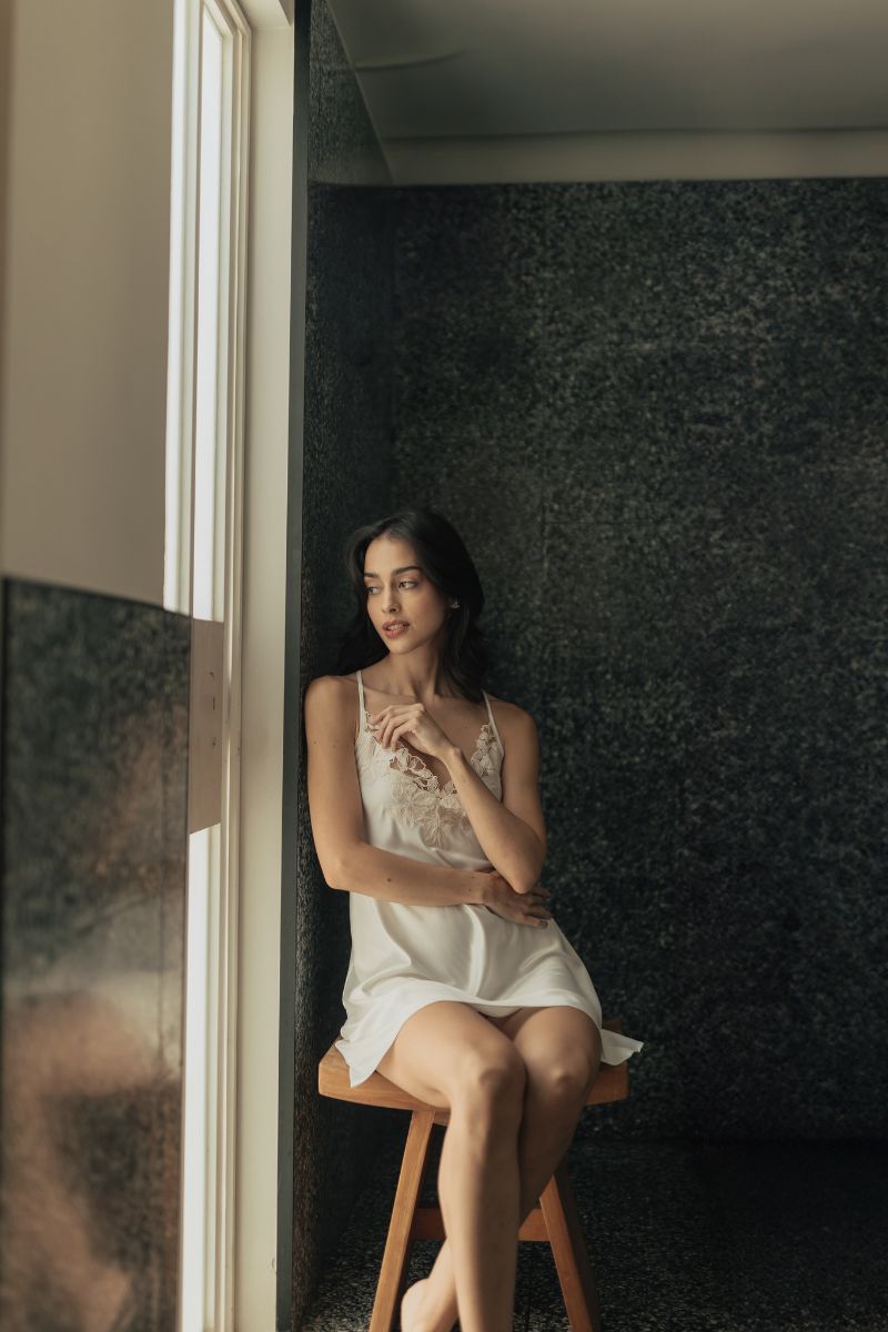 Entos white Nao camisole nightgown featuring delicate fabric and a comfortable fit, ideal for sleepwear or lounging.