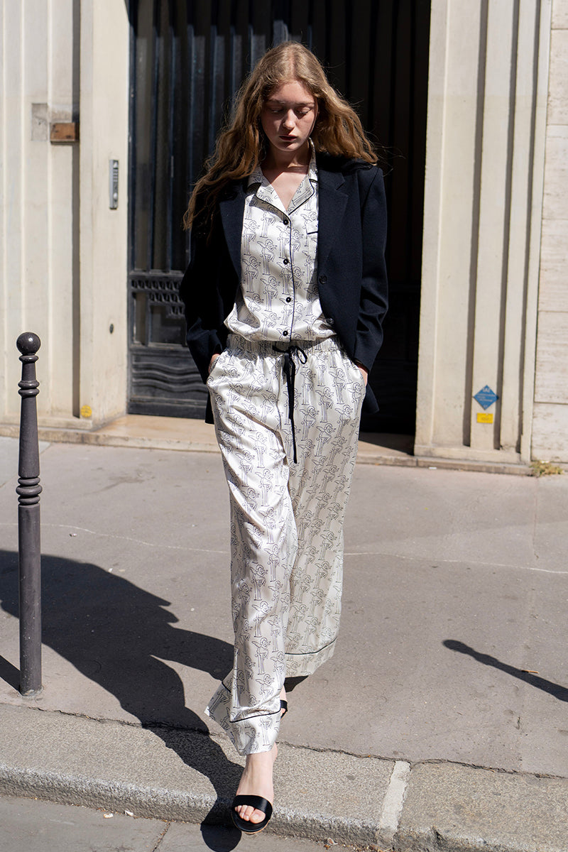 MUSEUM OF CRUSH SILK LONG PAJAMA SET IN CUPID - CULT MIA