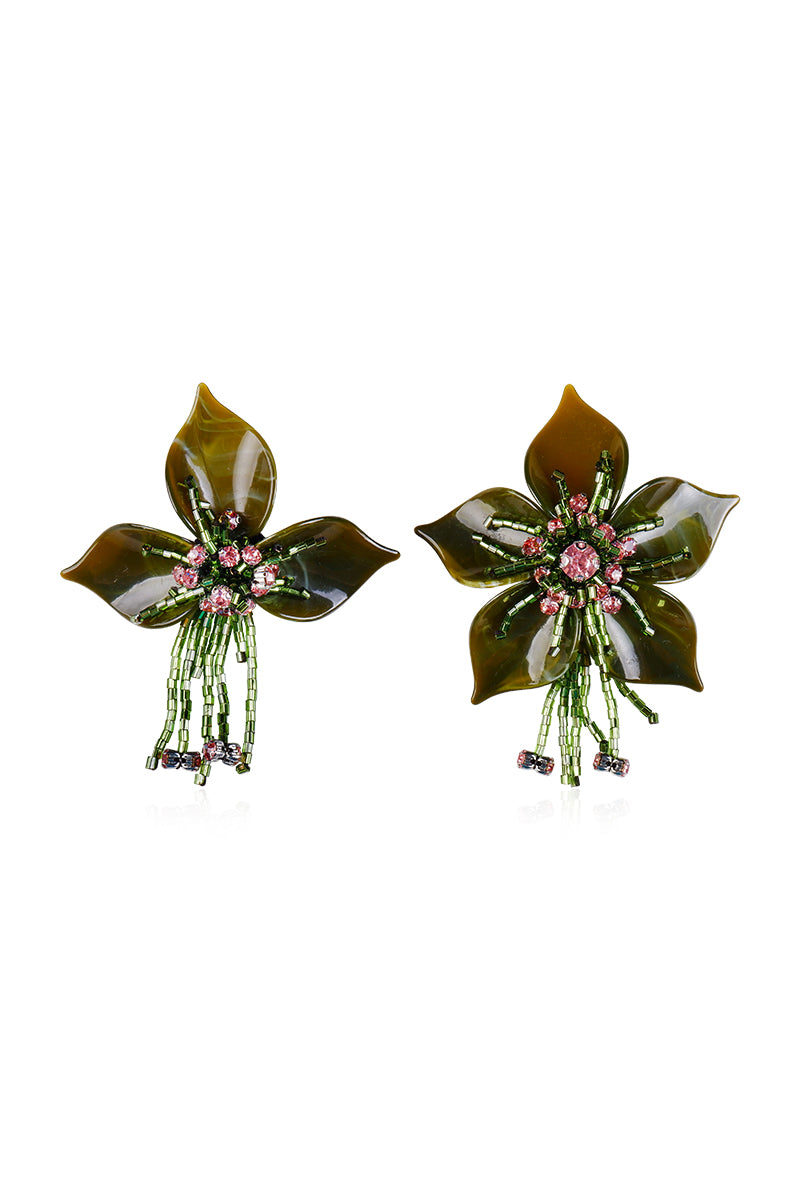 Green Flora Set brooch by Aidan & Ice featuring a delicate floral design in a stylish lapel pin style.