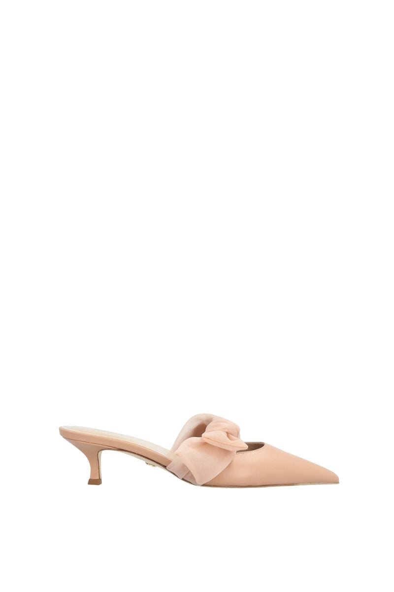 SIDE TIE MULE 45 IN TAN NAPPA AND MESH - CULT MIA