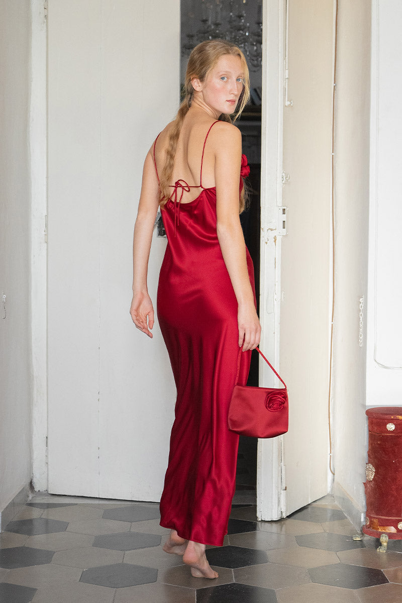 PETALS SILK BIAS-CUT DRESS IN RED - CULT MIA