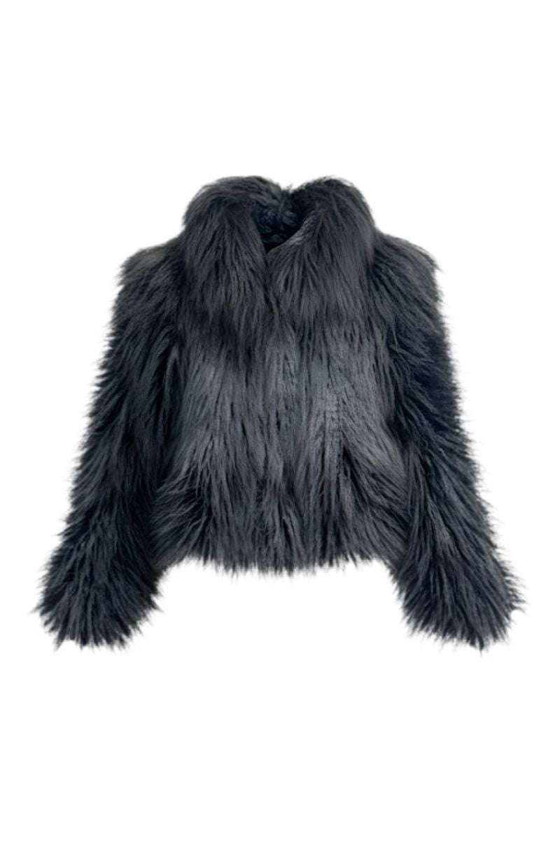 FLUFFY FAUX FUR JACKET IN GRAPHITE GRAY