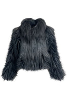 Fortini fluffy faux fur jacket in graphite gray, cozy and stylish jacket with plush texture and long sleeves.