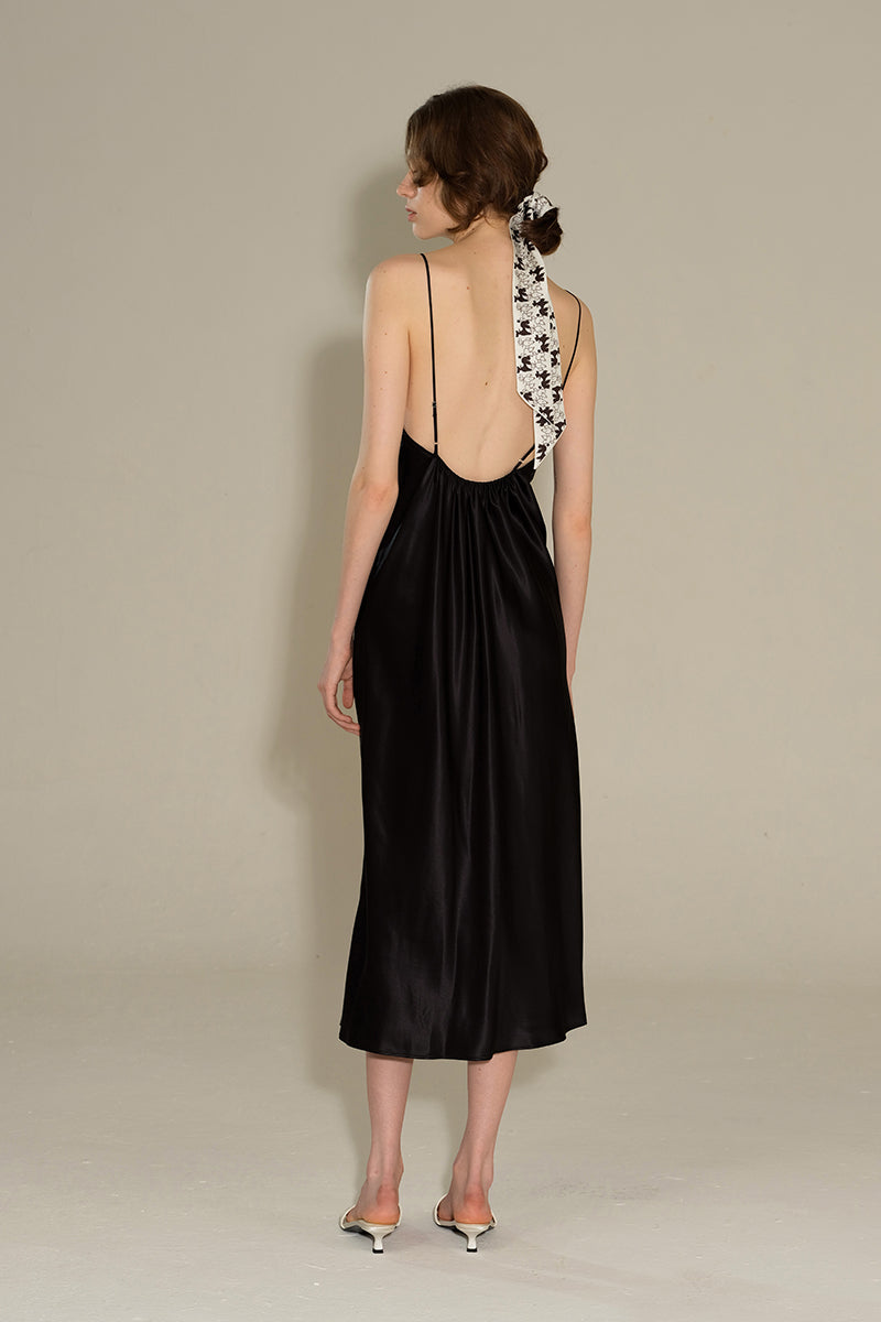 DIAMOND POODLES BLACK SILK SLIP DRESS - CULT MIA
