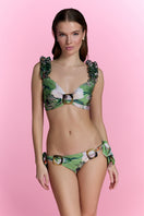 Nur Karaata Blossom Bikini displayed on a model, featuring floral design, adjustable straps, and a stylish two-piece swimwear set.