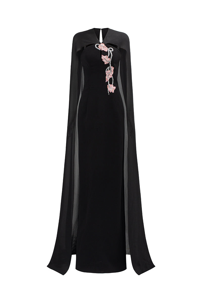 VELVET SATIN CAPE GOWN