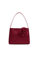 Red Tuscan Rose silk shoulder handbag by Not Just Pajama with a sleek, elegant design and smooth silk fabric.
