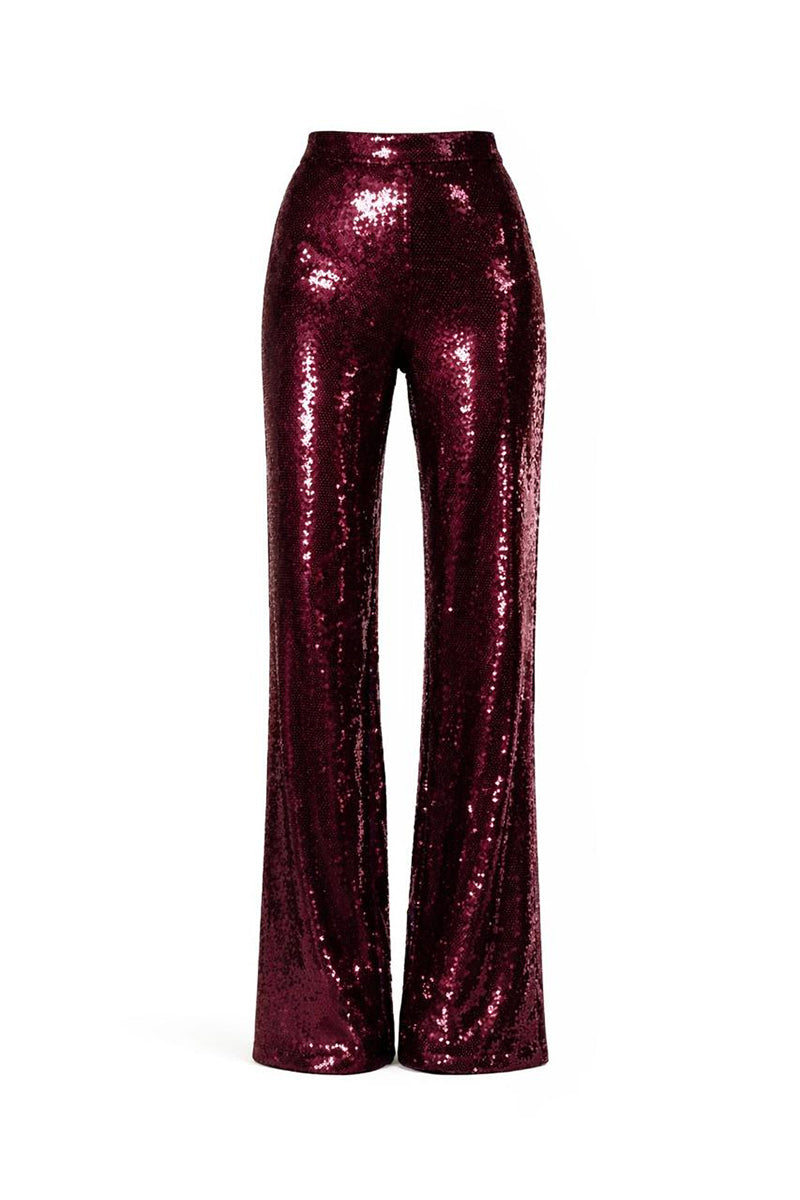 Aquarel Studio Zaya pants in burgundy fabric, featuring a relaxed fit and stylish design, displayed on a mannequin.