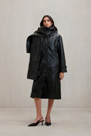 Deme By Gabriella black Cooper coat jacket with a tailored fit, featuring a classic collar and button closure.