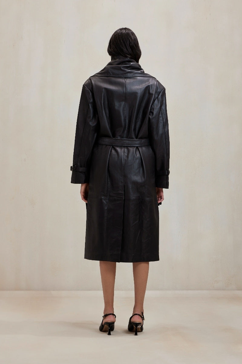 Black Cooper coat jacket by Deme By Gabriella, stylish outerwear with a tailored fit and smooth fabric finish.