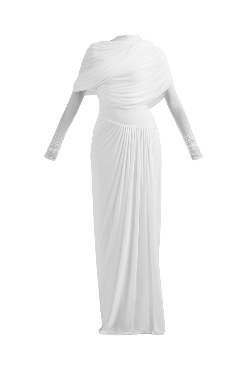 VALERIA WHITE DRAPED GOWN - CULT MIA
