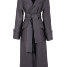 Gray Kris Marán coat with a wide collar, stylish and warm outerwear, showcased on a model in a city setting.