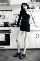 Je La Connais black DROP DERBY ballerina toe heel shoes with elegant detailing, displayed against a neutral background.