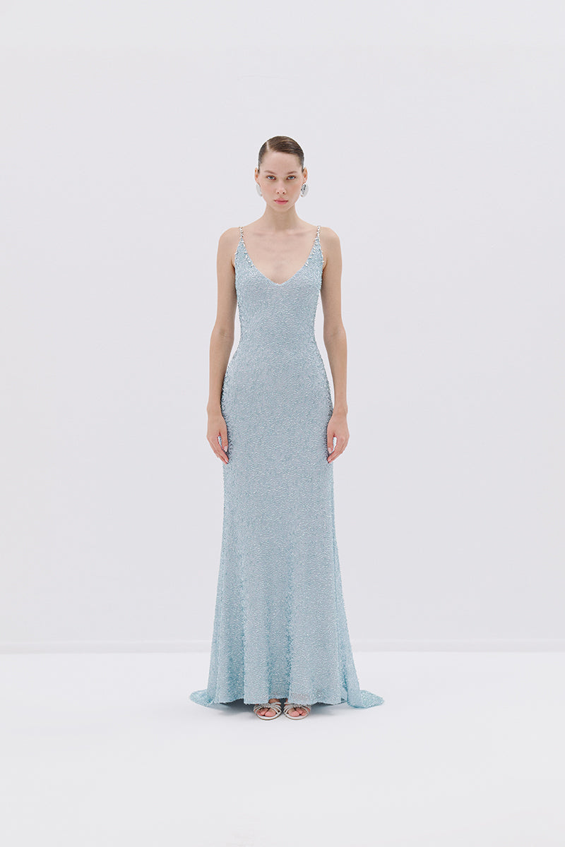 MAXI SEQUINNED DRESS IN SILVER - CULT MIA