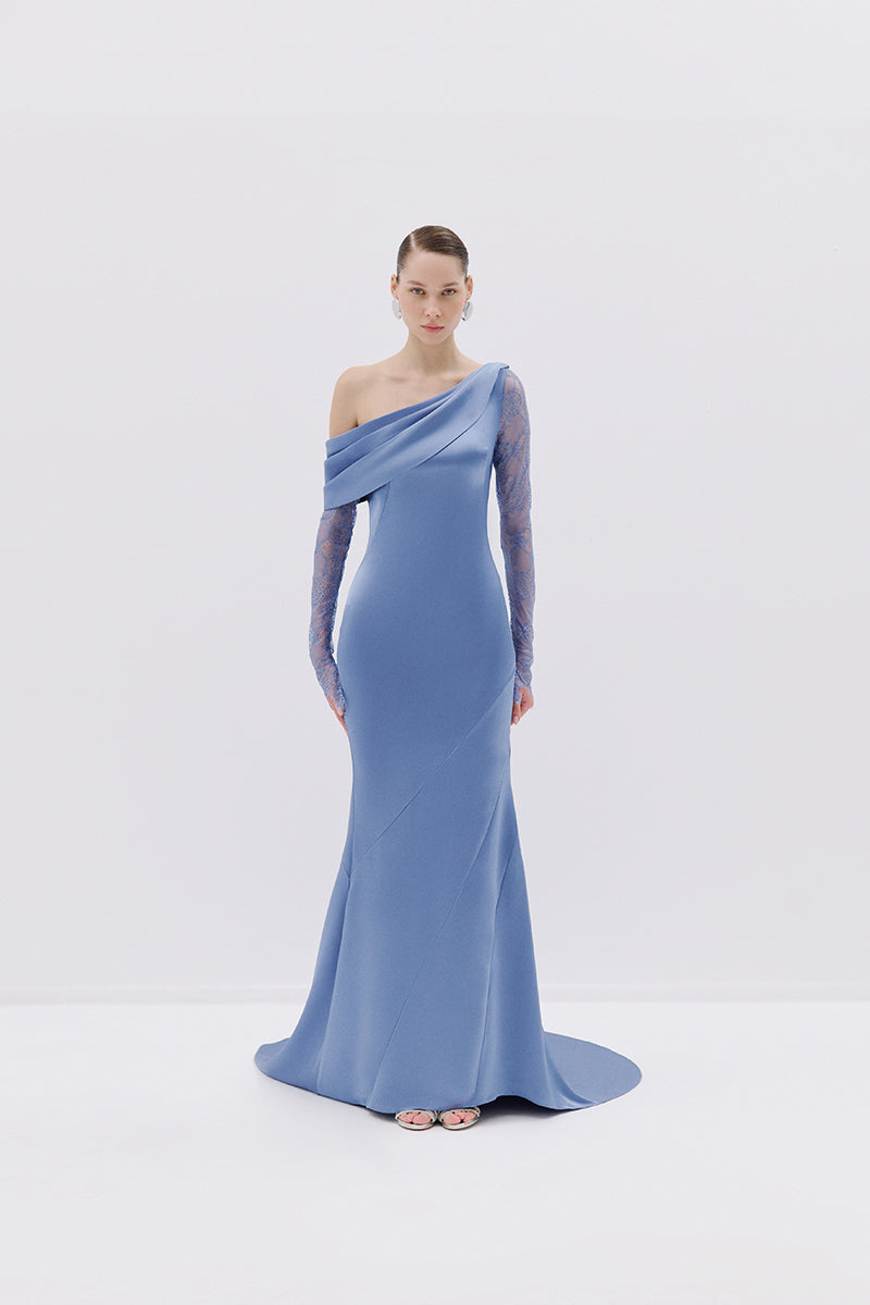 ONE-SHOULDER BLUE GOWN | CULT MIA | Tayfun Kaba ONE-SHOULDER BLUE GOWN | CULT MIA | Tayfun Kaba