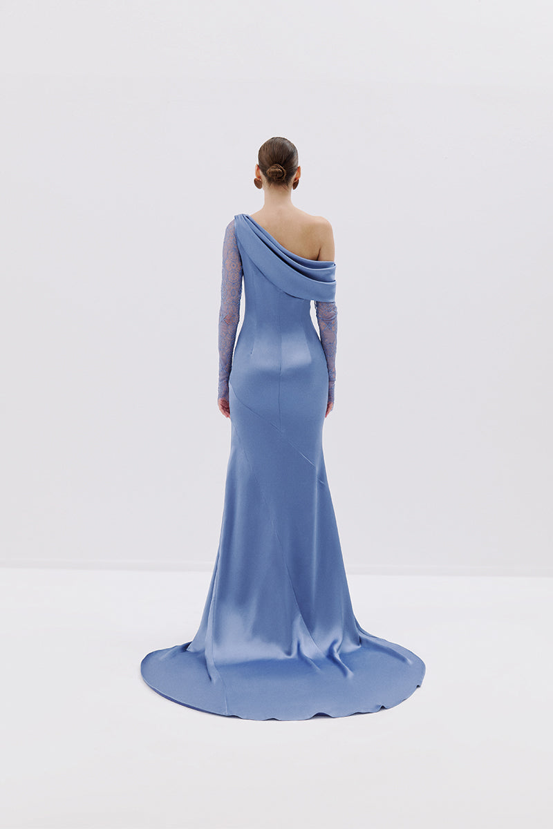ONE-SHOULDER BLUE GOWN - CULT MIA