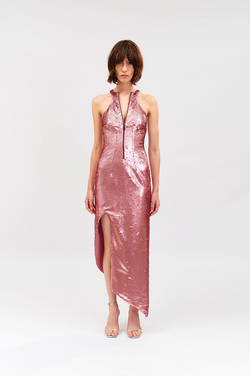 SEQUINNED MIDI DRESS IN ROSE - CULT MIA