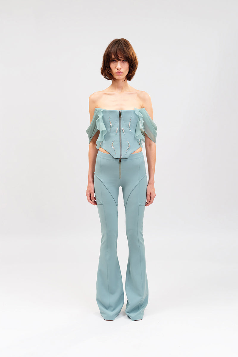 SATIN PANTS IN GREEN - CULT MIA