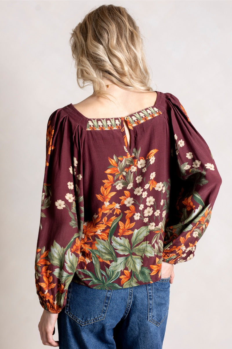 Raishma Harlow Top, stylish women's blouse with elegant design and comfortable fit, shown in a close-up of the front.