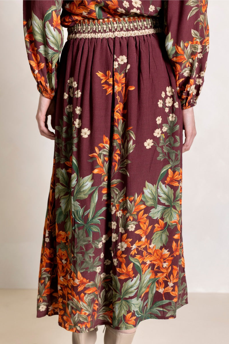 Raishma Harlow Maxi Skirt in flowing fabric with a comfortable waistband and elegant design, perfect for stylish everyday wear.
