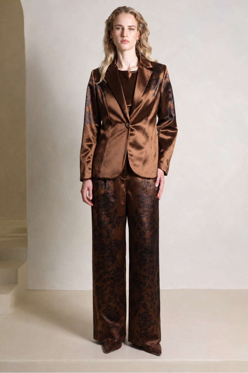 Raishma Jemma Chocolate Jacket top featuring a stylish design and tailored fit, shown in a close-up front view.