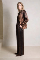 Raishma Jemma Chocolate Trousers, stylish pants with a tailored fit and chocolate brown color, displayed on a white background.