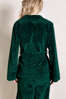 Raishma Viana green loungewear jacket with relaxed fit, soft fabric, and stylish collar, ideal for comfortable casual wear.