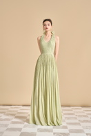 Maison Des Copains NASIR gathered scoop neck Tencel gown, floor-length dress with elegant flowing fabric and cinched waist.