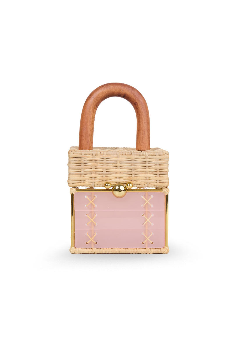 Waiwai Rio Cacau pink top handle bag with sleek design and metallic handle detail, perfect for stylish everyday use.