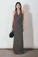 LECIA gray long vest and maxi skirt co-ord set, featuring stylish matching top and flowing skirt for a chic look.