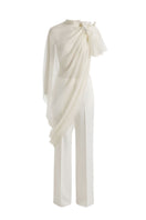 White Plan Eloria Draped Set co-ords featuring a stylish draped top and matching pants for a chic, coordinated look.