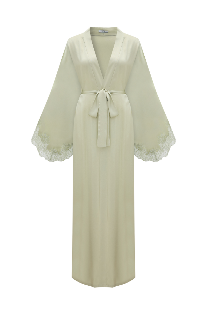 HEIDI LONG RAYON ROBE WITH LIGHT GREEN LACE | CULT MIA | Bocan Couture