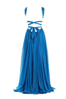 Aquarel Studio Arizona dress in azure blue, a flowing maxi dress with a sleeveless design and elegant fabric.