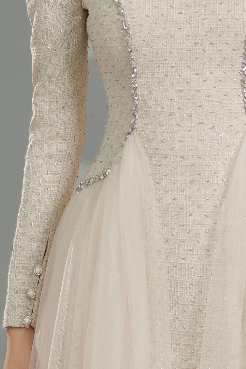 WHITE TWEED A LINE MIDI DRESS IN WHITE - CULT MIA