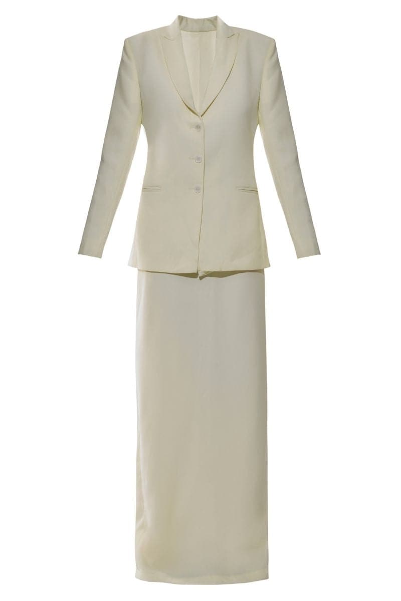 LENA OFF WHITE BLAZER AND SKIRT SET - CULT MIA